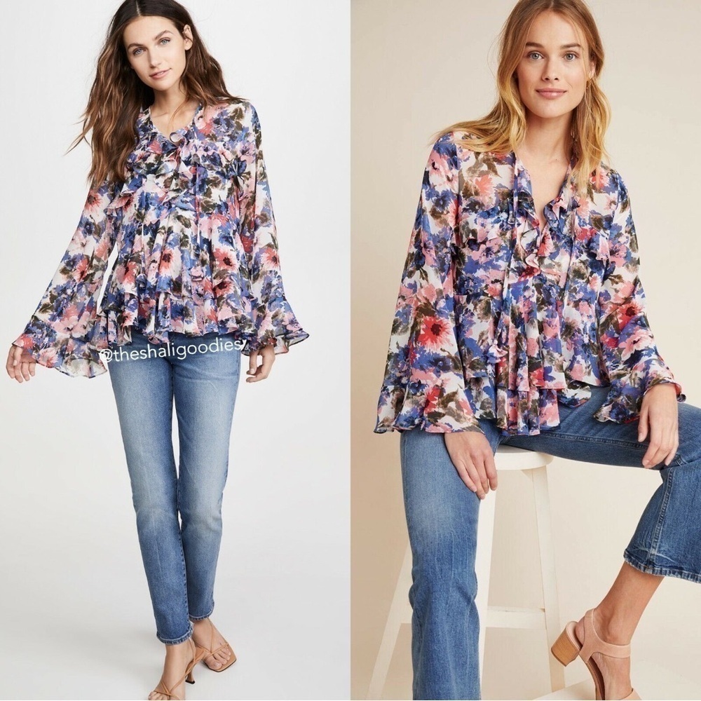 MISA Los Angeles Damaris Top Floral Ruffle Blouse Size XSmall